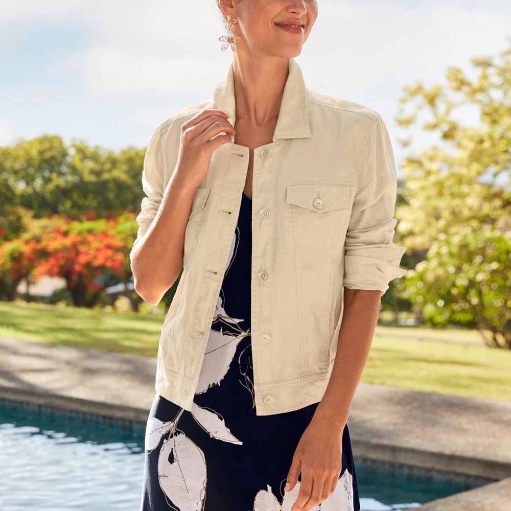 Tommy BahamaTtwin Palms Linen Raw-Edge Jacket in Natural / tan - Picture 6 of 8
